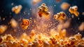 Popcorn kernels exploding in dynamic motion Royalty Free Stock Photo