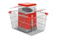 Popcorn maker inside shopping basket, 3D rendering