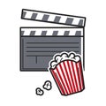 Popcorn and movie clapper USA America tourist travel attractions vector icon Royalty Free Stock Photo