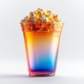 Popcorn in Multicolored Translucent Plastic Cup on White Background Royalty Free Stock Photo