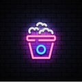 Popcorn neon, great design for any purposes. Isolated vector sign symbol. Glowing vector banner design