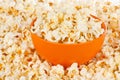 Popcorn in a orange bowl