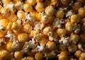 Popcorn Pile-Up: A Closeup Look at the Iconic Snack in Pop Cultu Royalty Free Stock Photo