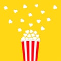 Popcorn popping. Cinema movie night icon. Big size white red strip box. Pop corn food. Cute movie cinema banner decoration Royalty Free Stock Photo