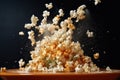 popcorn popping in slow motion, mid-air Royalty Free Stock Photo