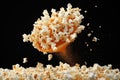 popcorn popping in slow motion, mid-air Royalty Free Stock Photo