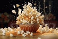 popcorn popping in slow motion, mid-air Royalty Free Stock Photo