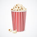 Popcorn in red and white cardboard box for cinema. Vector