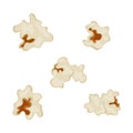 Popcorn set isolated on white. Volumetric elements of popcorn, ready-made corn for cinemas