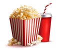 Popcorn and soda. Photorealistic illustration isolated on a white background