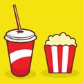 Popcorn and Soft Drink on Yellow Background