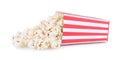 Popcorn spilled from a square box isolated on white background Royalty Free Stock Photo