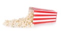 Popcorn spilled from a square box isolated on white background Royalty Free Stock Photo