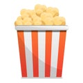 Popcorn striped box icon, cartoon style