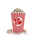 Popcorn in striped bucket 3d render on white background