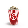 Popcorn in striped bucket 3d render on white background