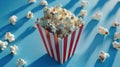 The popcorn in striped container. AI generated Royalty Free Stock Photo