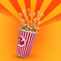 Popcorn in a striped red glass flies 3d render