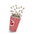 Popcorn in a striped red glass flies 3d render on a white background