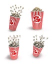 Popcorn in a striped red glass flies 3d render on a white background