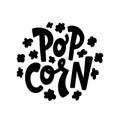 Popcorn text label. Black and white. Vector illustration.