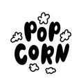 Popcorn text label. Black and white. Vector illustration.