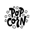 Popcorn text label. Black and white. Vector illustration.