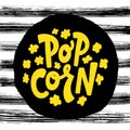 Popcorn text label. Black and white. Vector illustration.