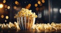 Popcorn Texture with Blurred Cinema Lights in the Background. Generative ai