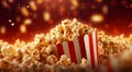 Popcorn Texture with Blurred Cinema Lights in the Background. Generative ai