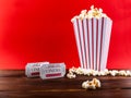 Popcorn With Two Red Movie Tickets Royalty Free Stock Photo