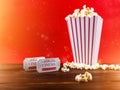 Popcorn With Two Red Movie Tickets Royalty Free Stock Photo