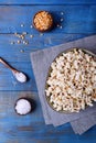 Popcorn, unpopped kernels and sea salt