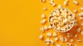 Popcorn viewed from above on yellow background. Flat lay of pop corn bow Royalty Free Stock Photo