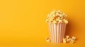 Popcorn on yellow background. Pop corn bowl banner