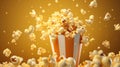 Popcorn on yellow background. Pop corn bowl banner