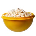 Popcorn in a yellow bowl on white background Royalty Free Stock Photo
