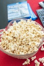 Popcorns in a bowl on a table Royalty Free Stock Photo