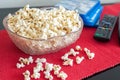 Popcorns in a bowl on a table Royalty Free Stock Photo