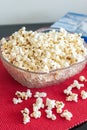 Popcorns in a bowl on a table Royalty Free Stock Photo