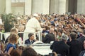 Pope Francis and crowd of faithful in St. Peter's square Royalty Free Stock Photo