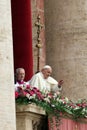 Pope Francis gives the blessing Urbi et orbi from the central balcony of the Basilica of San Pietro Royalty Free Stock Photo