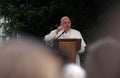 Pope Francis meeting with young people in front of the cathedral in Skopje Royalty Free Stock Photo