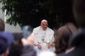 Pope Francis meeting with young people in front of the cathedral in Skopje Royalty Free Stock Photo