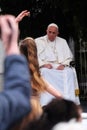 Pope Francis meeting with young people in front of the cathedral in Skopje Royalty Free Stock Photo