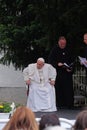 Pope Francis meeting with young people in front of the cathedral in Skopje Royalty Free Stock Photo