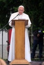 Pope Francis meeting with young people in front of the cathedral in Skopje Royalty Free Stock Photo