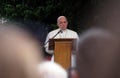 Pope Francis meeting with young people in front of the cathedral in Skopje Royalty Free Stock Photo