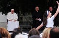 Pope Francis meeting with young people in front of the cathedral in Skopje Royalty Free Stock Photo