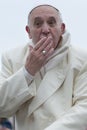 Pope Francis send kiss to faithful Royalty Free Stock Photo